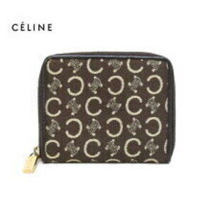 Celine Macadam Coin Wallet Case Canvas Leather Brown